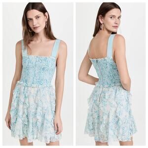 ALICE + OLIVIA JOCELYN SMOCKED MINI DRESS, ANTIQUE BUTTERFLY OFF WHITE NWT - M